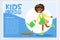 Afro american girl watering plants with a watering can, eco concept, organic gardening, kids land banner flat vector