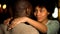 Afro american lovers couple hugging, intimate date, sexual desire, seducing girl