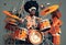 Afro-American male jazz drummer musician playing a drum kit in an abstract vintage distressed style painting