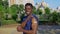 Afro-american man patient shows medical plaster demonstrates vaccine injection