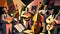 Afro-American New Orleans acoustic male jazz band musicians playing in an abstract cubist style painting