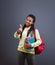 Afro-American school child show thumb up for beginning school year