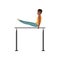 Afro-American teen boy balancing on parallel bars. Young professional gymnast. Teenager in sportswear. Artistic