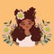 Afro american woman cartoon flowers foliage portrait