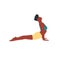 Afro-american woman is doing yoga, pilates or stretching isolated on white. Cobra pose or bhujangasana yoga asana. Yoga instructor