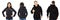 Afro american woman in hoodie mockup, man in empty hood front and back view isolated over white, hoodie set female and male