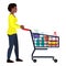 Afro american woman shop cart icon, flat style