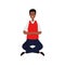 afro businessman seated in lotus position