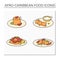 Afro-Caribbean food color icons set