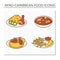 Afro-Caribbean food color icons set