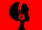 The Afro girl listens to music on headphones. Music therapy. Profile of a young African American woman. Musician avatar side view.