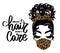 Afro messy hair bun, long black lashes,bandana and face mask with leopard print. Vector woman illustration. Female curly