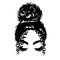 Afro messy hair bun, long black lashes. Vector woman silhouette with Beautiful Eyelashes. Female curly hairstyle.