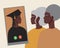 Afro parents video call with graduate son, flat vector illustration with young graduate in mantle with diploma certificate at