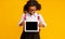 Afro Schoolgirl Showing Digital Tablet Empty Screen, Studio Shot