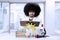 Afro scientist reading a textbook