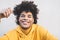 Afro smiling man portrait - Mixed race young guy having fun posing in front camera