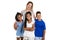 Afro twin child and boy posing on a white background studio with white mother