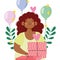 Afroamerican girl gift box and balloons decoration