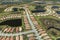 Aftermath of natural disaster. Surrounded by hurricane Ian rainfall flood waters homes in Florida residential area