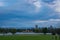 Afternoon cloudy view of the downtown skyline from city park