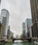 Afternoon cloudy view with skyscraper, Marina City and red bridge of Chicago skyline