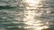 Afternoon or evening sun shines to calm sea, light reflecting on small waves, slow motion closeup detail