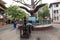 A afternoon shot of the garuda statue outside Guruvayur Temple with its exteriors in Trichur,India on February 10,2017