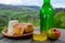 , Afuega\\\'l pitu unpasteurised cow\\\'s milk cheese and smoked cow milk cheese From Pria, Asturias served outdoor