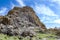 Afyonkarahisar castle on a rock with blossoming cherry trees in spring