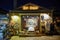 AFYTOS, GREECE - OCTOBER 16, 2020: Evi Evan souvenirs shop at night