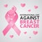 Against breast cancer background with pink satin ribbon and hearts