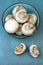 Agaricus bisporus on table