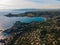 Agay Bay  AnthÃ©or  la Baumette  Cap Dramont and Saint Raphael scenic and panoramic Aerial view at sunset in the French Riviera  C