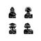 Age and gender differences black glyph icons set on white space