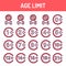 Age limit 0-21 plus line icons set. Isolated vector element.