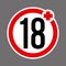 Age limit 18 plus round red and white sign. Round buttons with age restriction