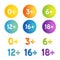 Age restriction icons set. Vector labels with years limit signs