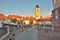 Aged architecture of Sibiu old town with impressive medieval historical buildings.