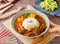 Aged Beef Curry Rice served in dish isolated on table top view of taiwan food