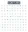 Aged care vector line icons set. Aging, Care, Elderly, Assisted, Supportive, Nursing, Retirement illustration outline