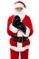 Aged cheerful Santa wearing boxing gloves