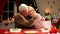 Aged couple celebrating Xmas tenderly kissing and hugging, long-lasting marriage