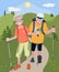 Aged couple hiking at hills