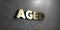 Aged - Gold sign mounted on glossy marble wall - 3D rendered royalty free stock illustration