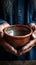 Aged hands grip empty bowl on wood, illustrating the poignant reality of hunger