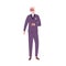 Aged modern man wearing stylish suit. Elderly male character standing in fashionable costume. Flat vector illustration