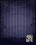 Aged old room with blue striped grunge wallpaper, spiderweb and skull for Halloween design