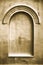 Aged plastered faux arch false fake window frame