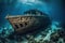 Aged ship in ocean depths - Sunken vessel\\\'s underwater story, wrecked maritime legacy, generative AI